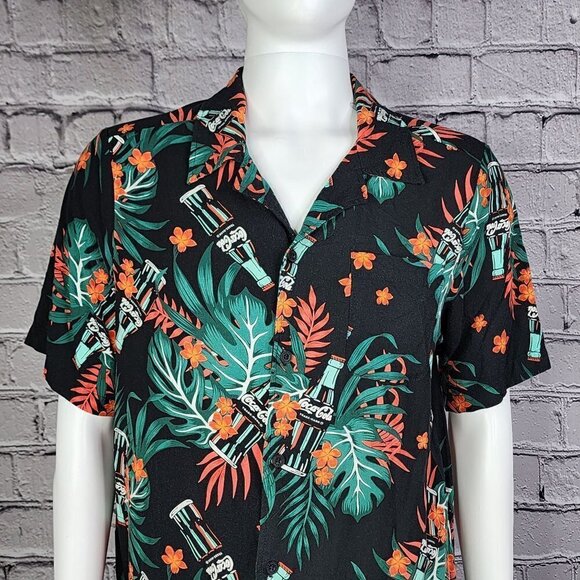 Coca-Cola Tropical Hawaiian Alpha Short Sleeve Button Shirt Men's Large - Picture 1 of 10